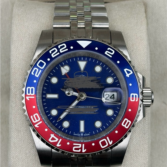 Men's Silver and Blue Watch